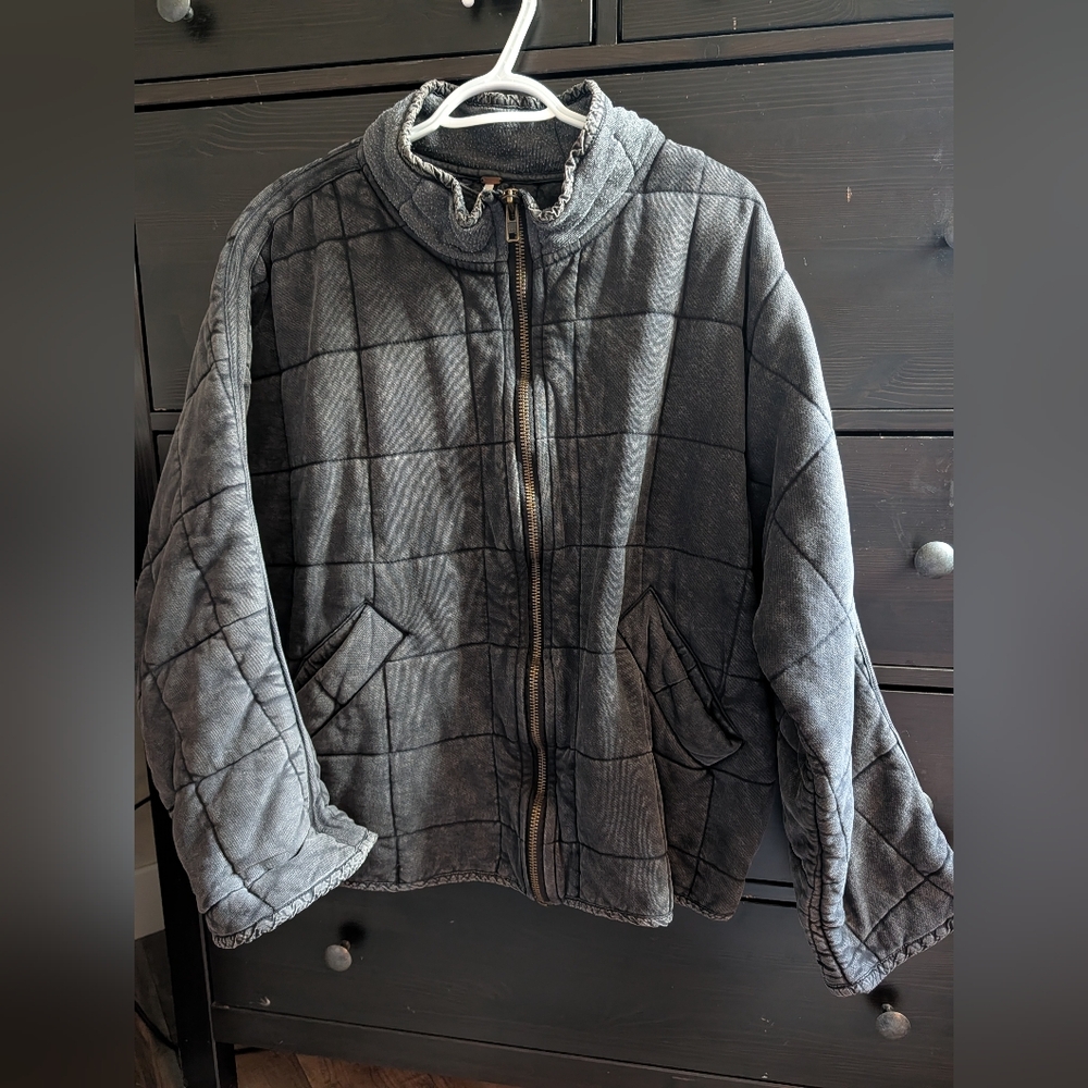 Free People Washed Black Quilted Jacket
